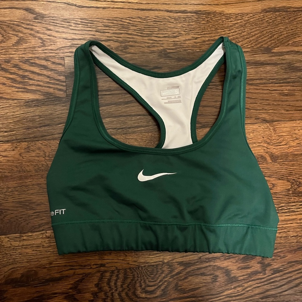 Nike Dark Green Racerback Sports Bra with White Swoosh